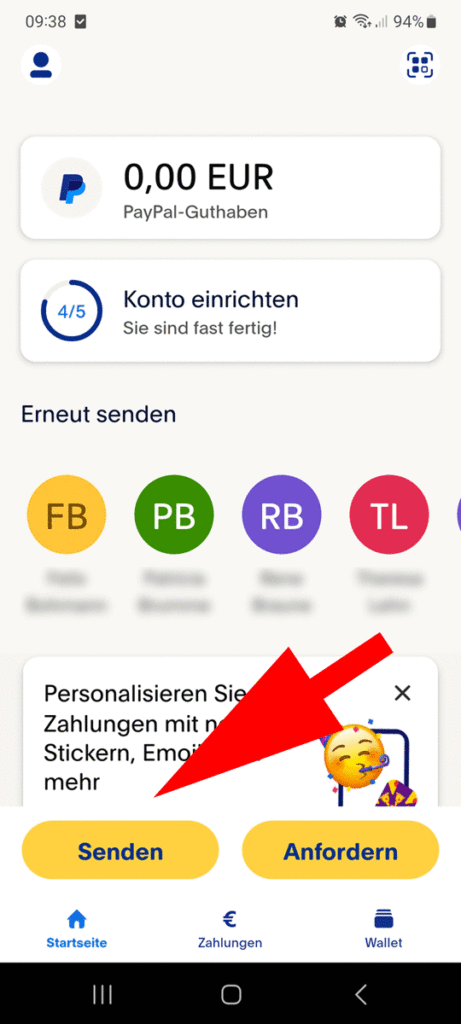 Schritt 1: Geld senden in der Paypal App