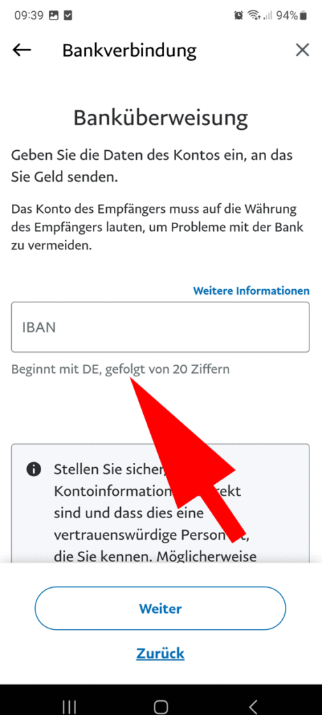 IBAN Adresse eintragen